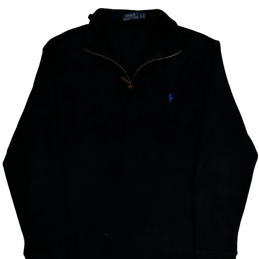 Polo By Ralph Lauren 1/4 Zip - Large Black Cotton - Image 5