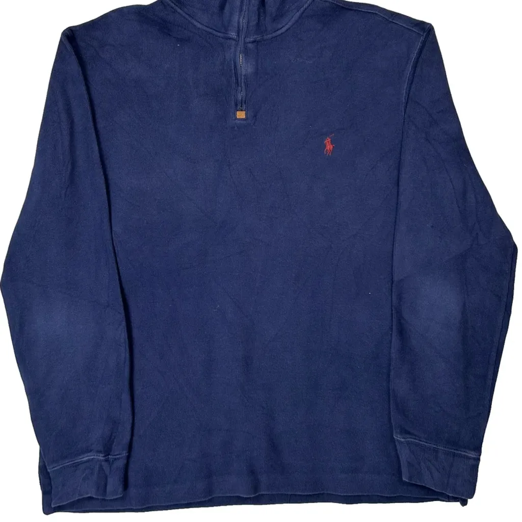 Polo By Ralph Lauren 1/4 Zip - Large Blue Cotton - Image 4
