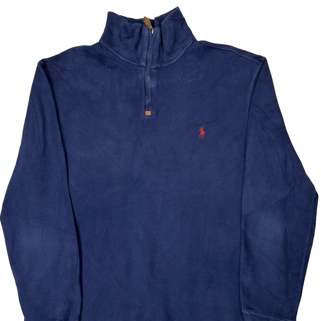 Polo By Ralph Lauren 1/4 Zip - Large Blue Cotton - Image 5