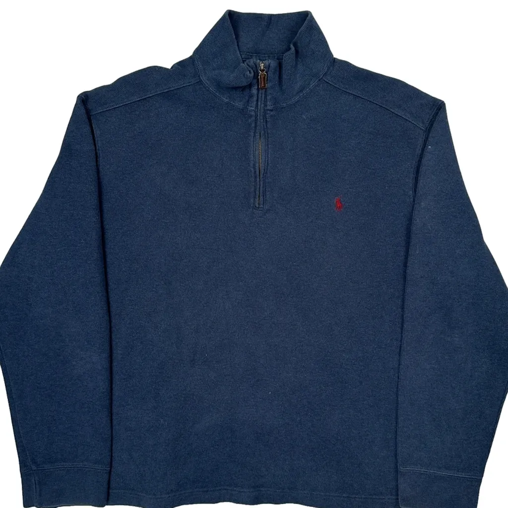 Polo By Ralph Lauren 1/4 Zip - Large Blue Cotton - Image 4