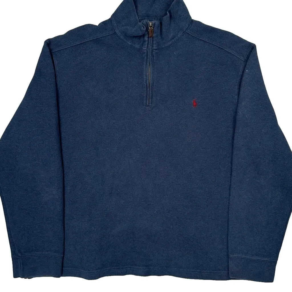 Polo By Ralph Lauren 1/4 Zip - Large Blue Cotton - Image 5