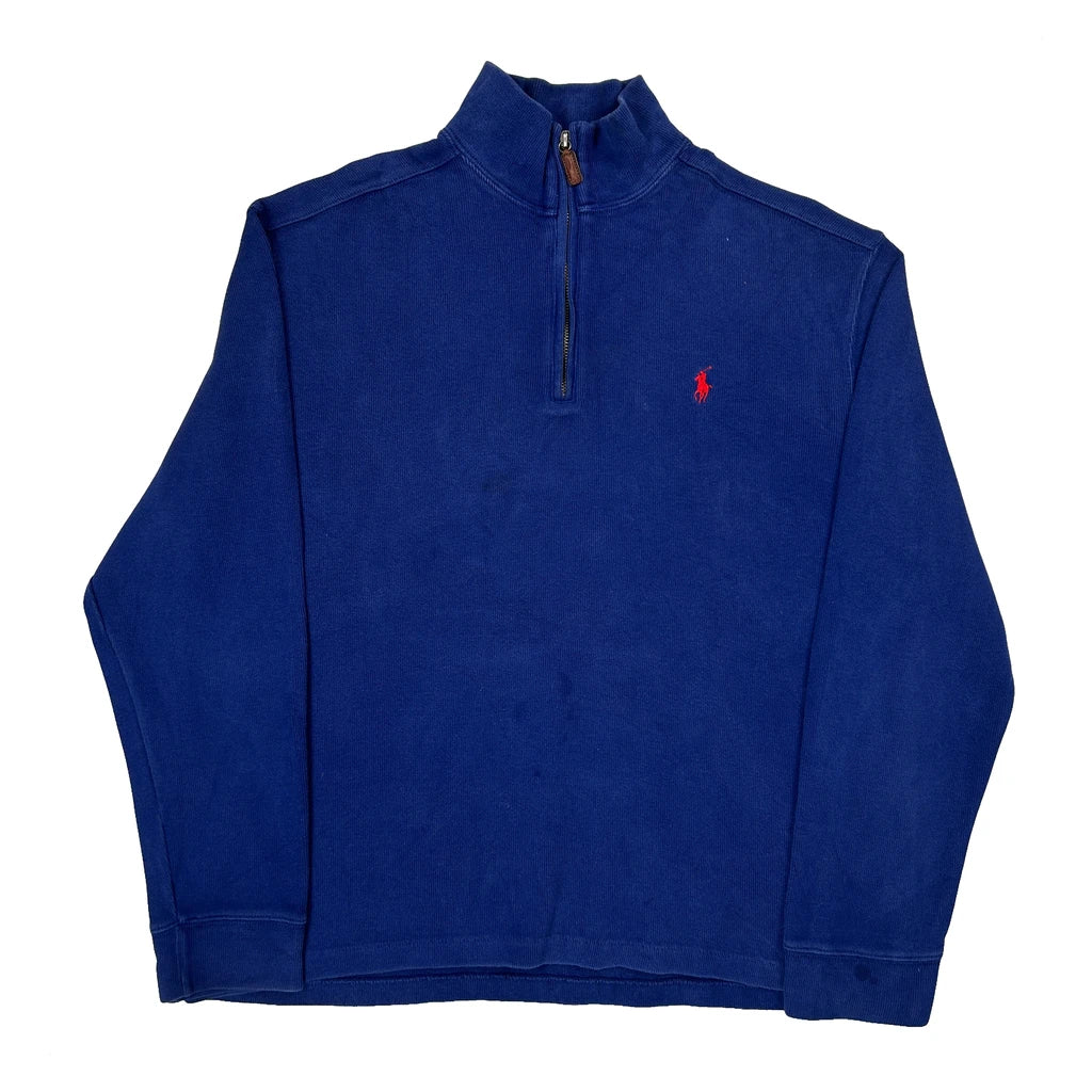 Polo By Ralph Lauren 1/4 Zip - Large Blue Cotton
