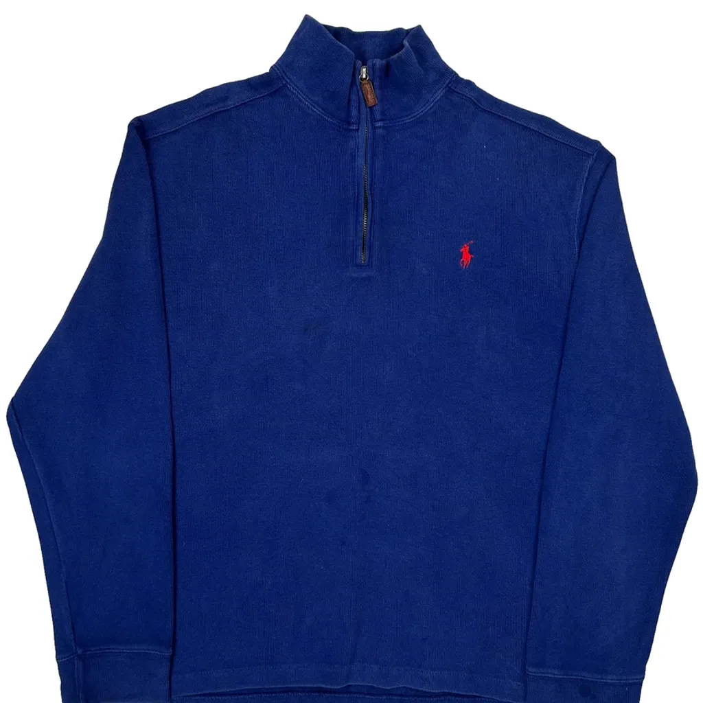 Polo By Ralph Lauren 1/4 Zip - Large Blue Cotton - Image 4