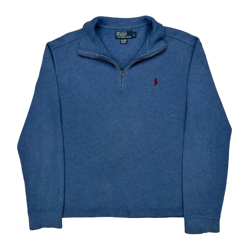 Polo By Ralph Lauren 1/4 Zip - Large Blue Cotton
