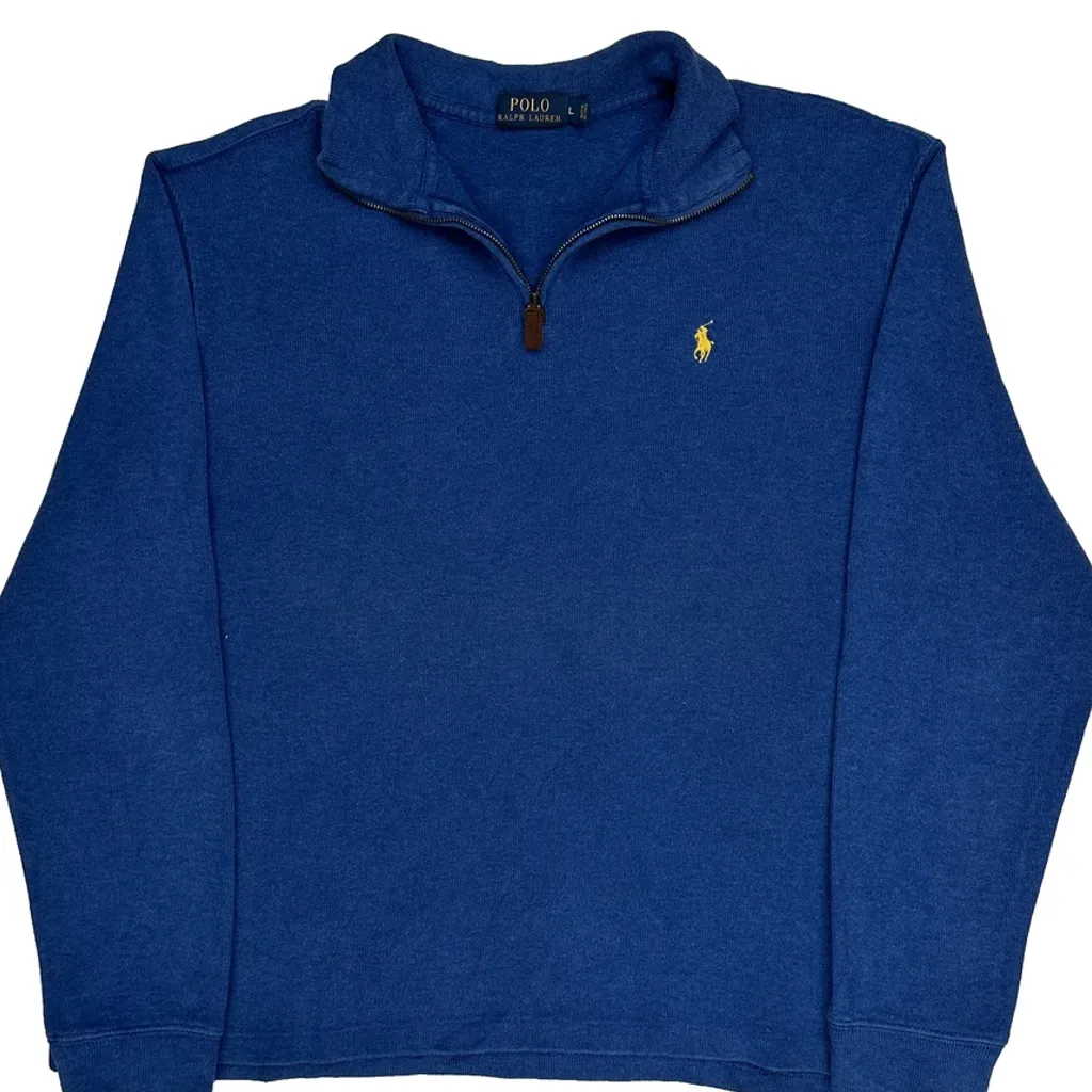 Polo By Ralph Lauren 1/4 Zip - Large Blue Cotton - Image 5