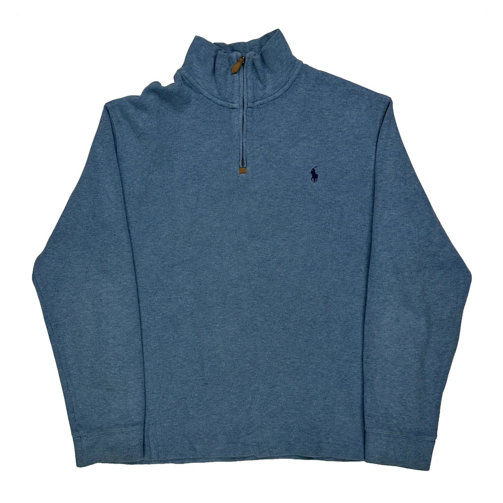 Polo By Ralph Lauren 1/4 Zip - Large Blue Cotton