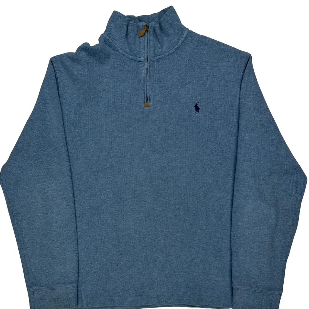 Polo By Ralph Lauren 1/4 Zip - Large Blue Cotton - Image 4