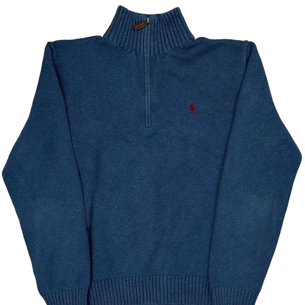 Polo By Ralph Lauren 1/4 Zip - Medium Blue Cotton - Image 4