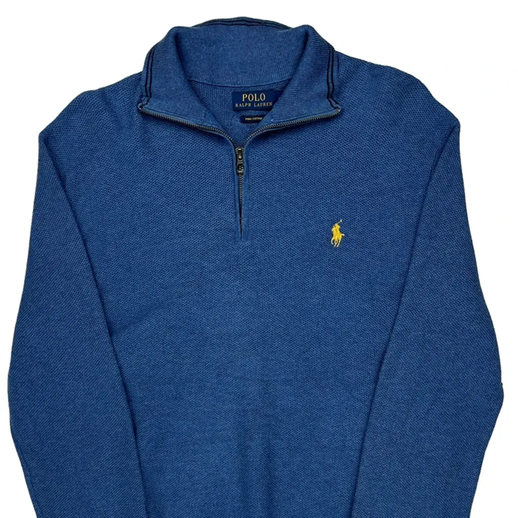 Polo By Ralph Lauren 1/4 Zip - Medium Blue Cotton - Image 4