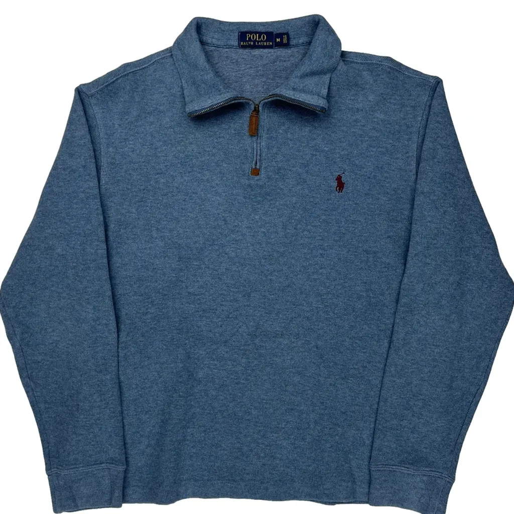 Polo By Ralph Lauren 1/4 Zip - Medium Blue Cotton - Image 4