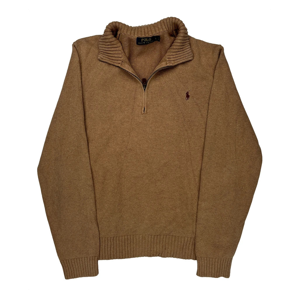 Polo By Ralph Lauren 1/4 Zip - Large Brown Cotton