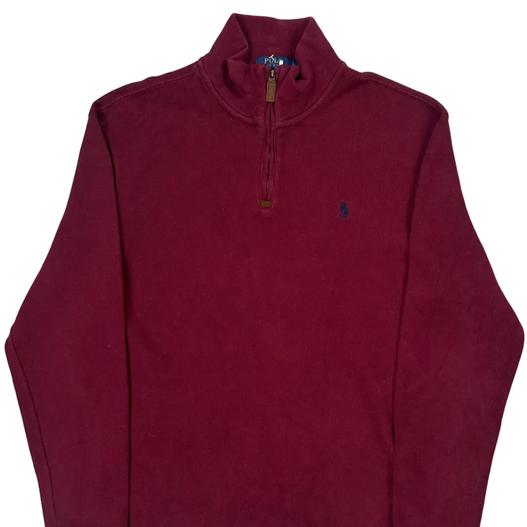 Polo By Ralph Lauren 1/4 Zip - Large Burgundy Cotton - Image 5