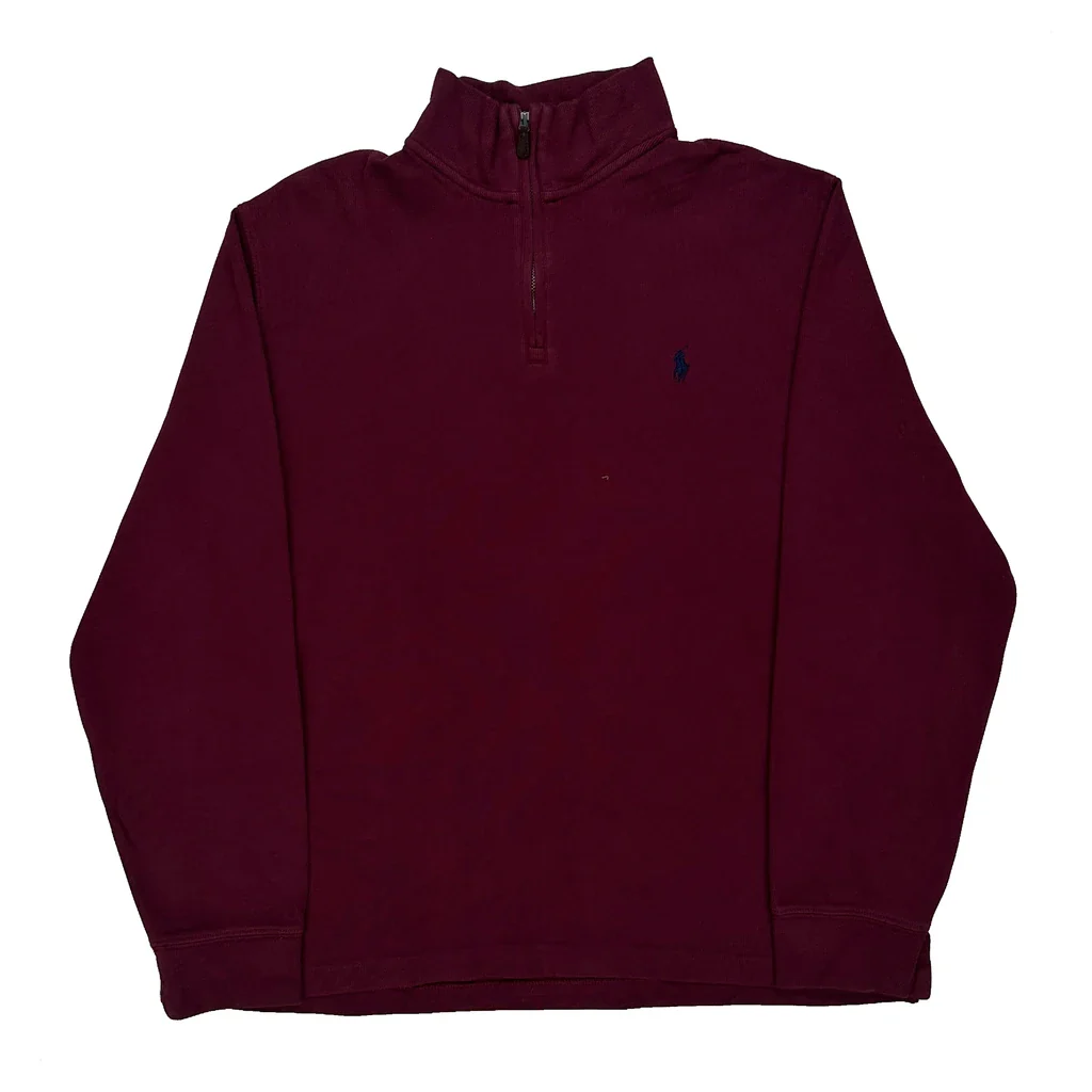 Polo By Ralph Lauren 1/4 Zip - Large Burgundy Cotton