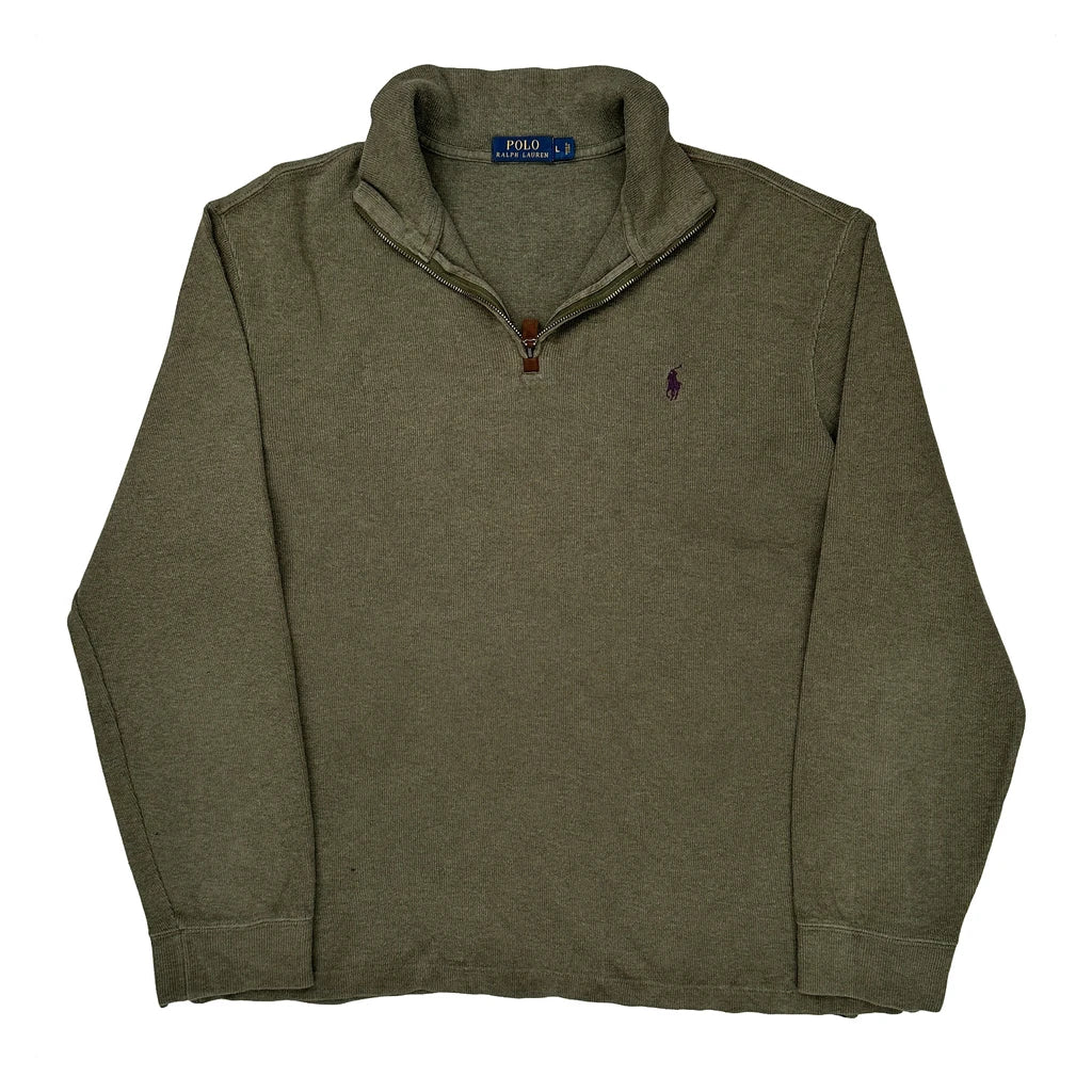 Polo By Ralph Lauren 1/4 Zip - Large Green Cotton