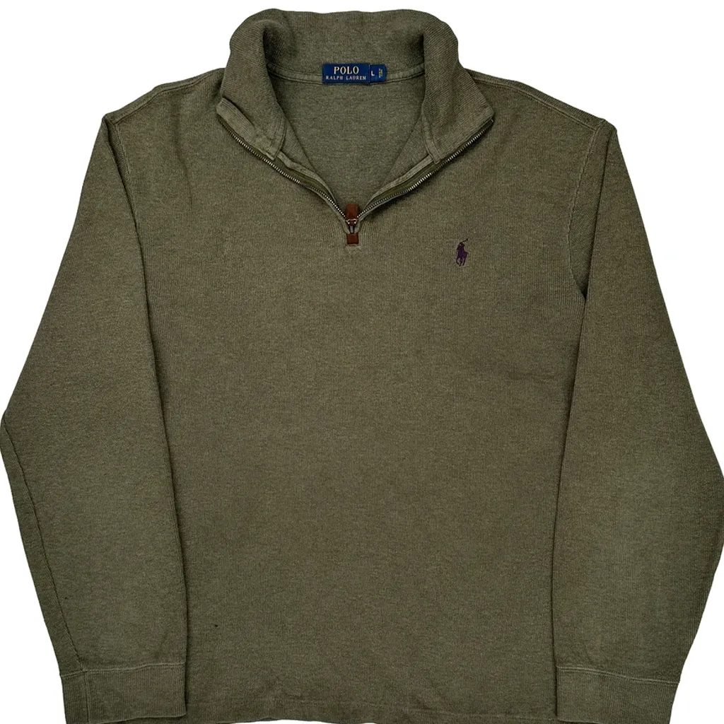Polo By Ralph Lauren 1/4 Zip - Large Green Cotton - Image 4