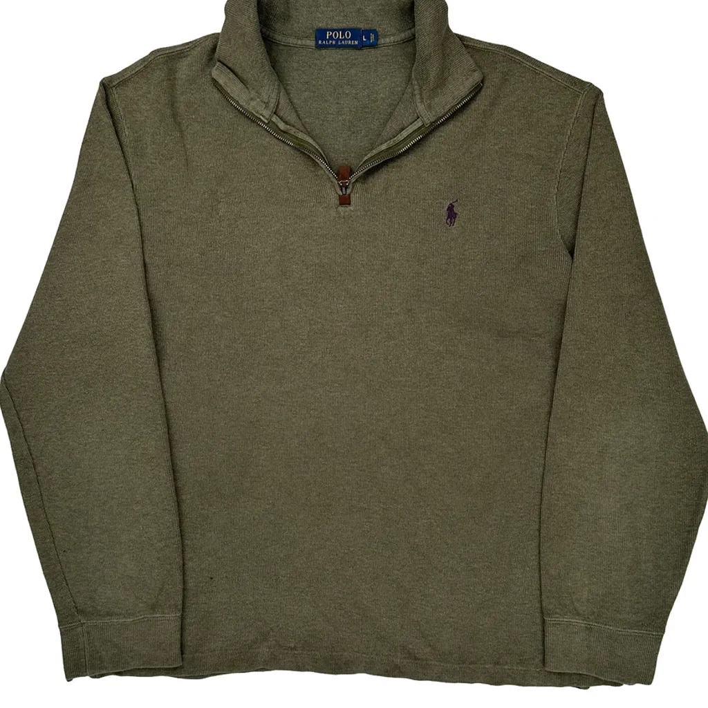 Polo By Ralph Lauren 1/4 Zip - Large Green Cotton - Image 5