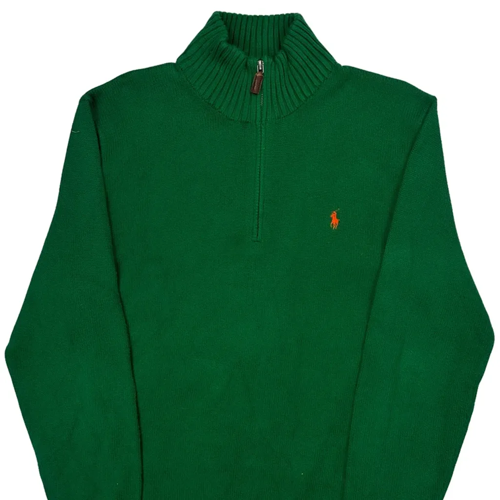 Polo By Ralph Lauren 1/4 Zip - Large Green Cotton - Image 4