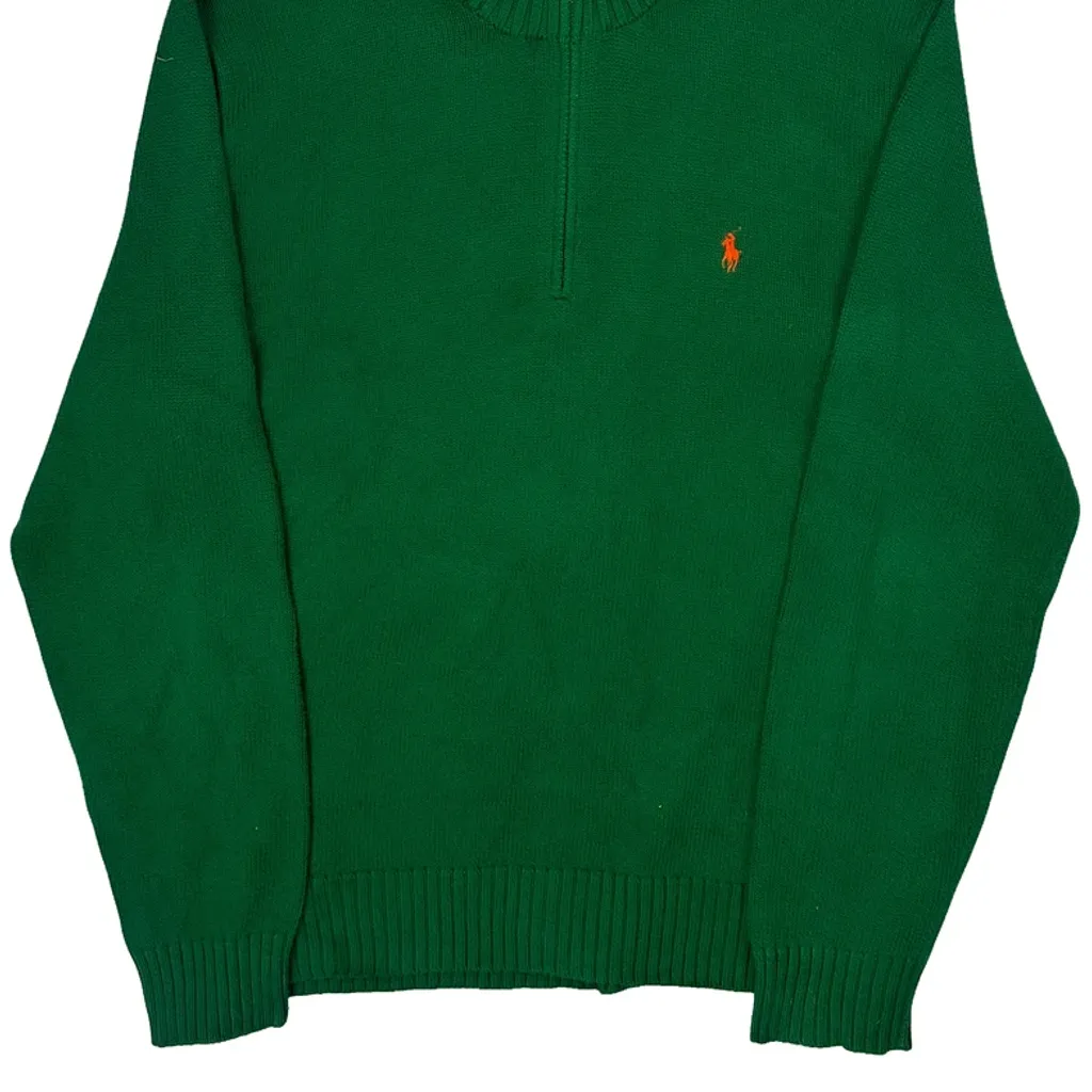 Polo By Ralph Lauren 1/4 Zip - Large Green Cotton - Image 5
