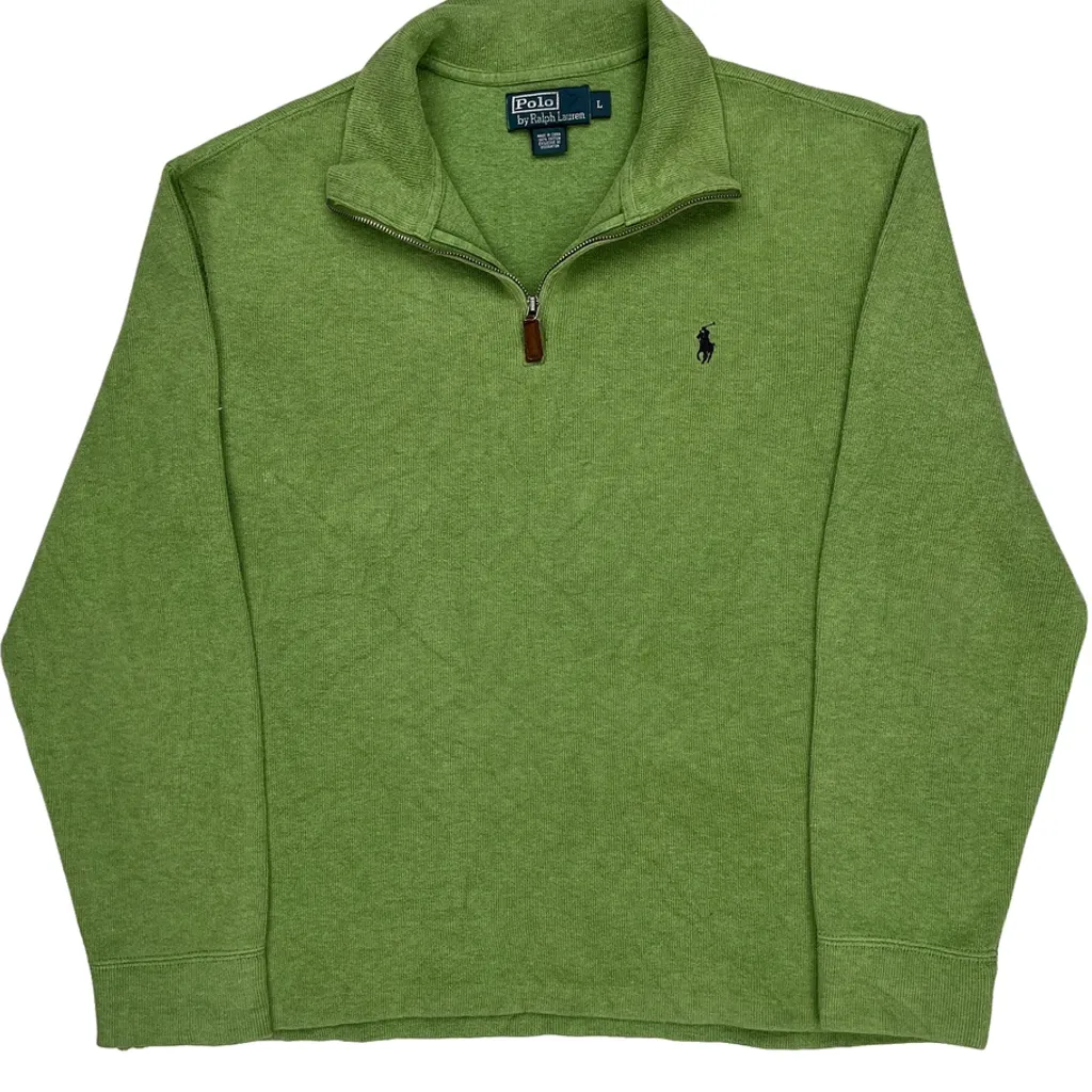 Polo By Ralph Lauren 1/4 Zip - Large Green Cotton - Image 4