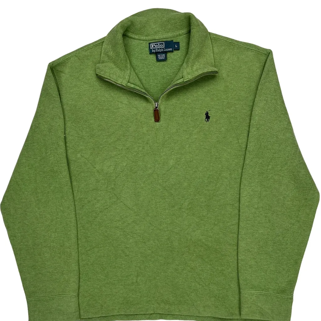 Polo By Ralph Lauren 1/4 Zip - Large Green Cotton - Image 5