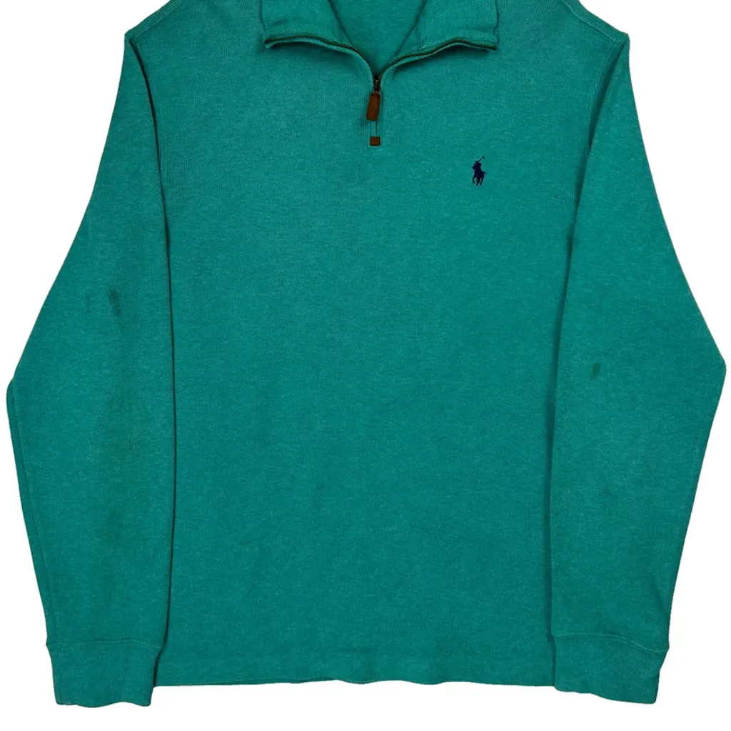 Polo By Ralph Lauren 1/4 Zip - Large Green Cotton - Image 4