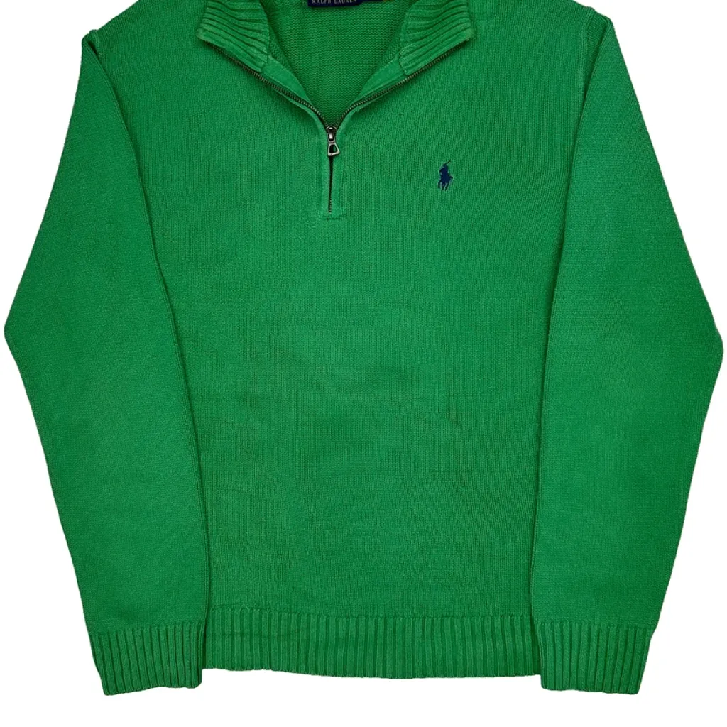 Polo By Ralph Lauren 1/4 Zip - Large Green Cotton - Image 4