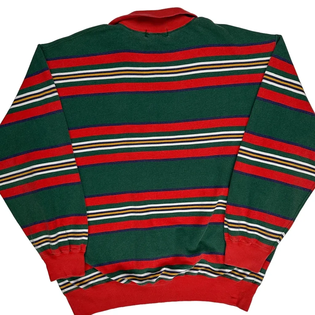 Polo By Ralph Lauren Striped 1/4 Zip - 2XL Green Cotton - Image 7