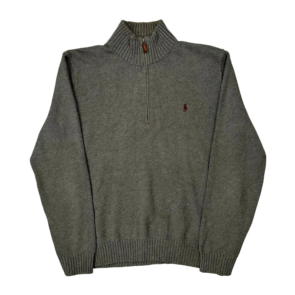 Polo By Ralph Lauren 1/4 Zip - Large Grey Cotton