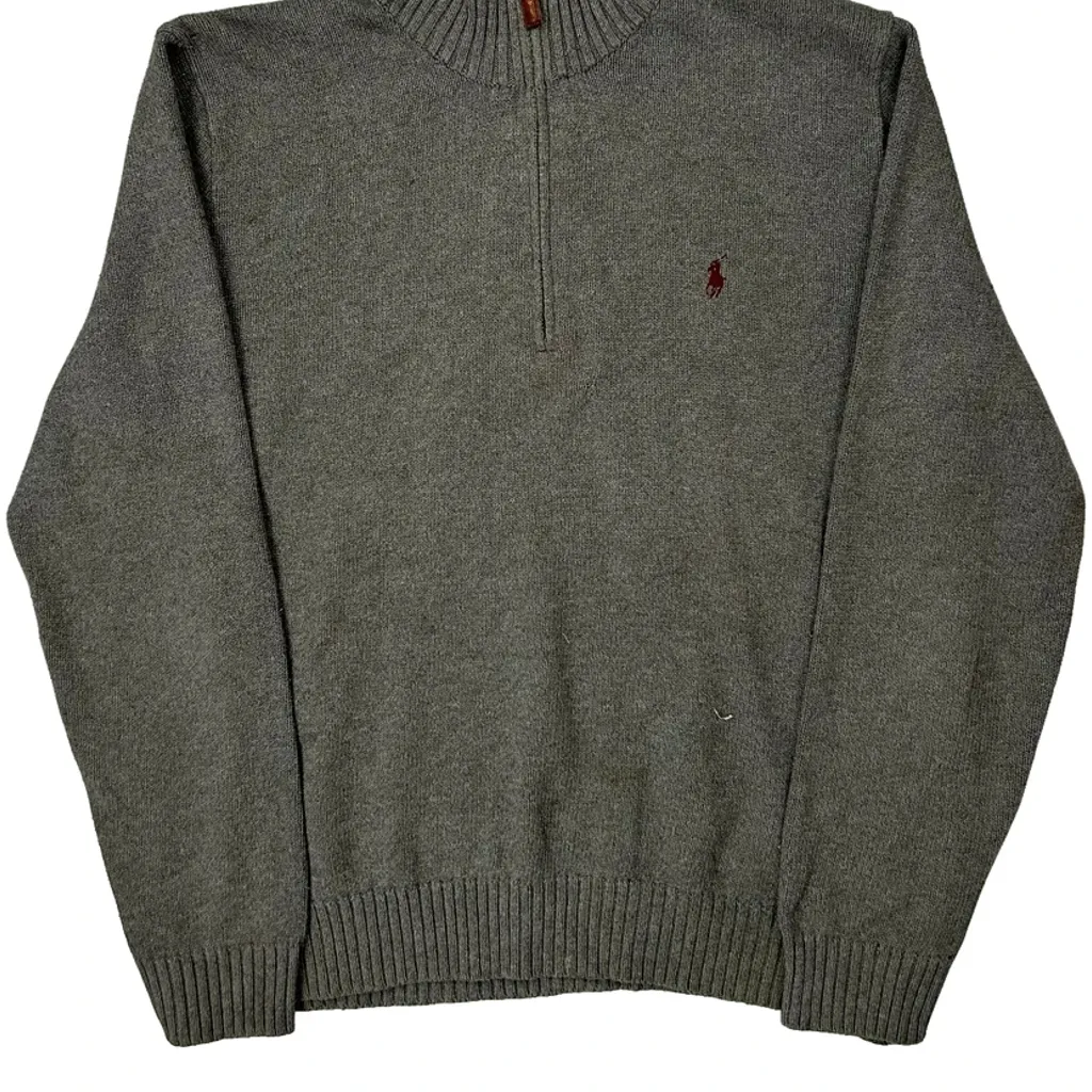 Polo By Ralph Lauren 1/4 Zip - Large Grey Cotton - Image 5