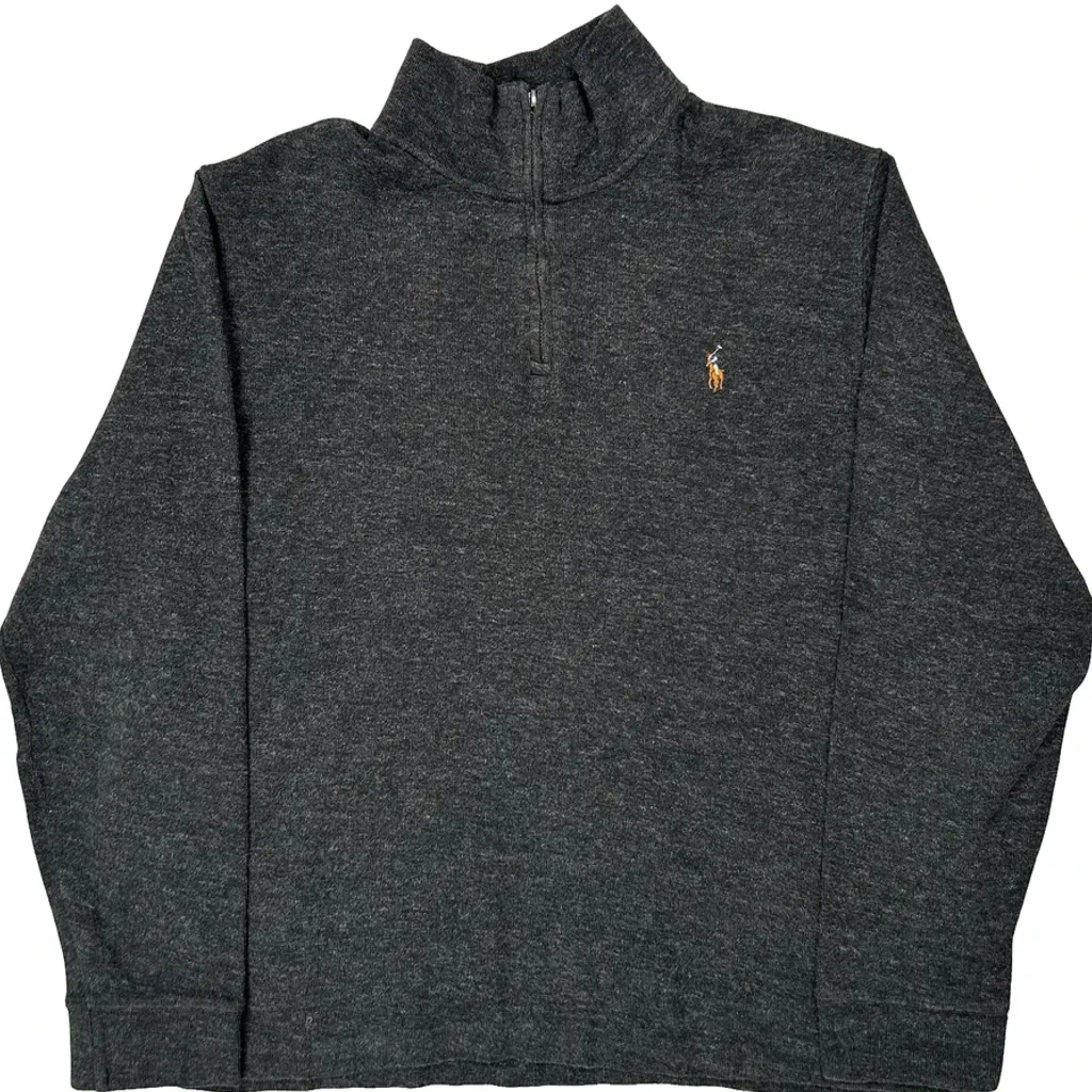 Polo By Ralph Lauren 1/4 Zip - Large Grey Cotton Blend - Image 5