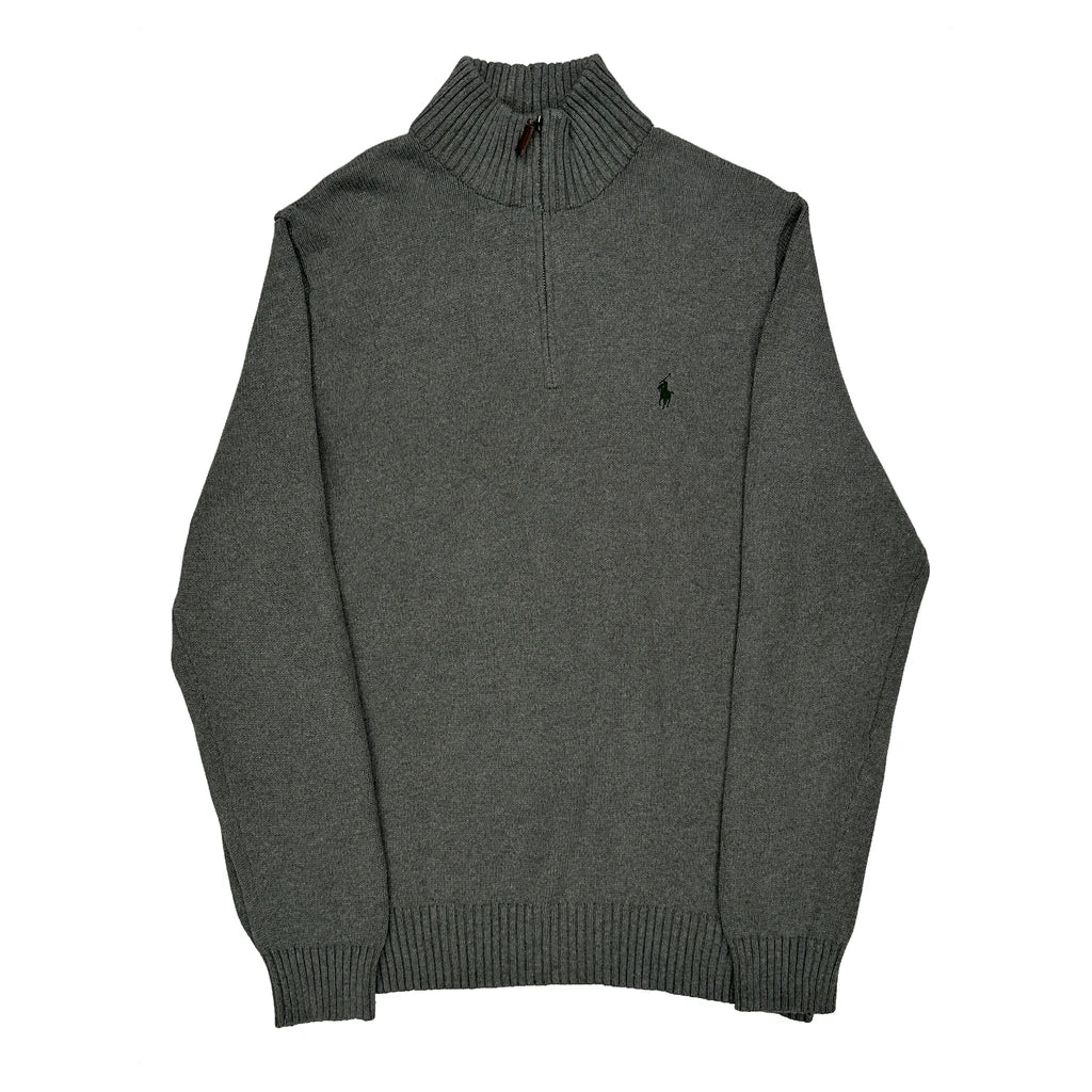 Polo By Ralph Lauren Tall 1/4 Zip - Large Grey Cotton