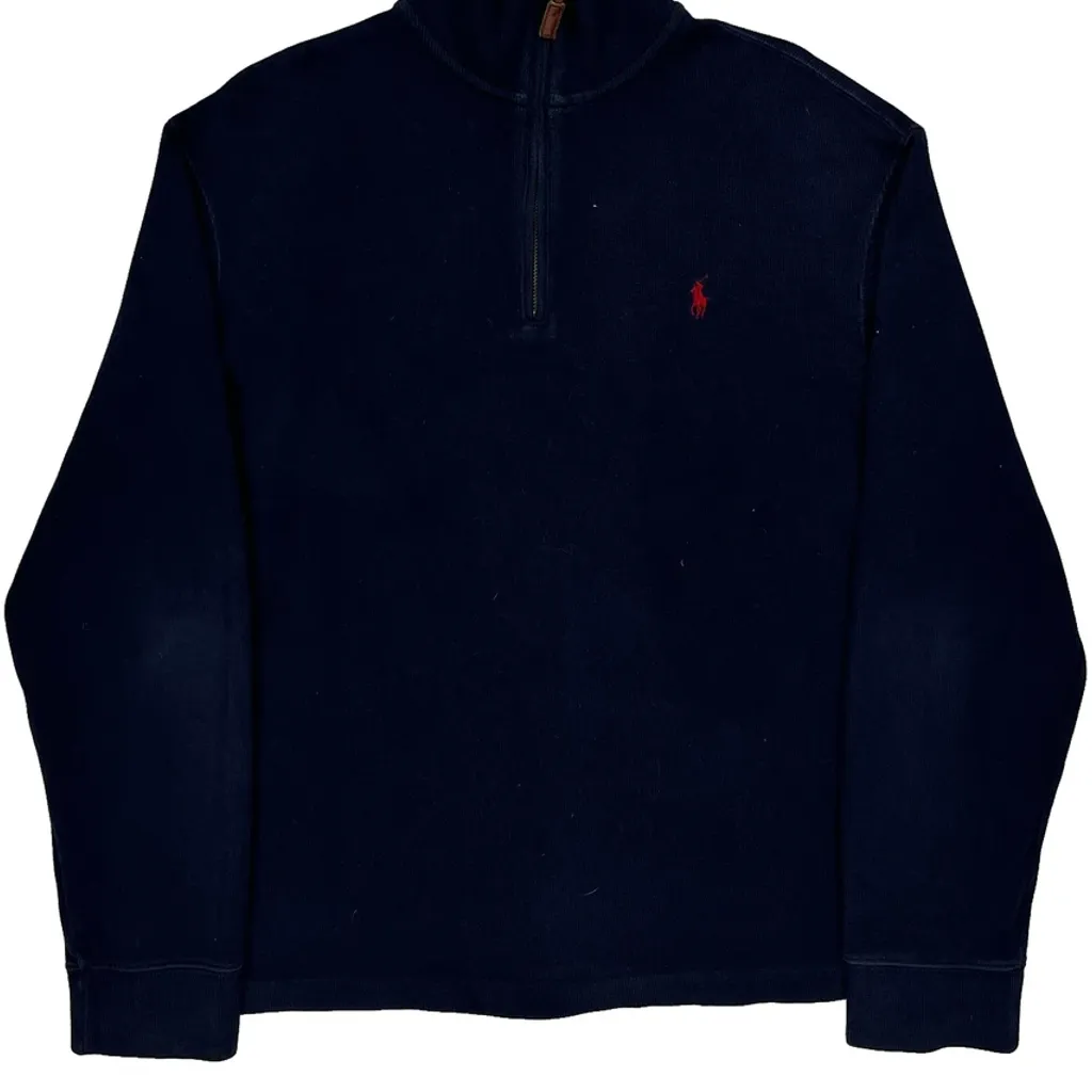Polo By Ralph Lauren 1/4 Zip - Large Navy Cotton - Image 5