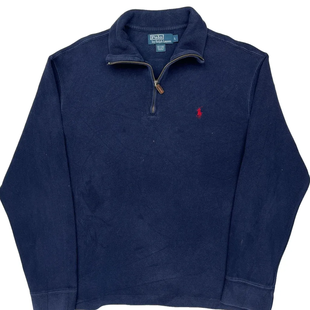 Polo By Ralph Lauren 1/4 Zip - Large Navy Cotton - Image 5