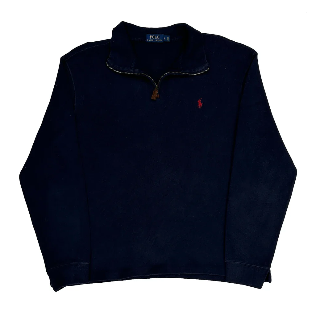 Polo By Ralph Lauren 1/4 Zip - Large Navy Cotton