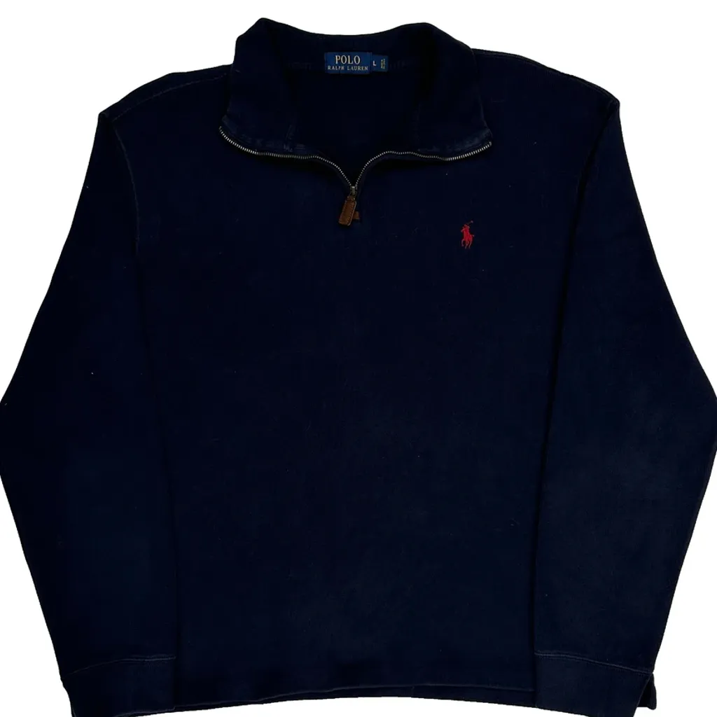 Polo By Ralph Lauren 1/4 Zip - Large Navy Cotton - Image 5