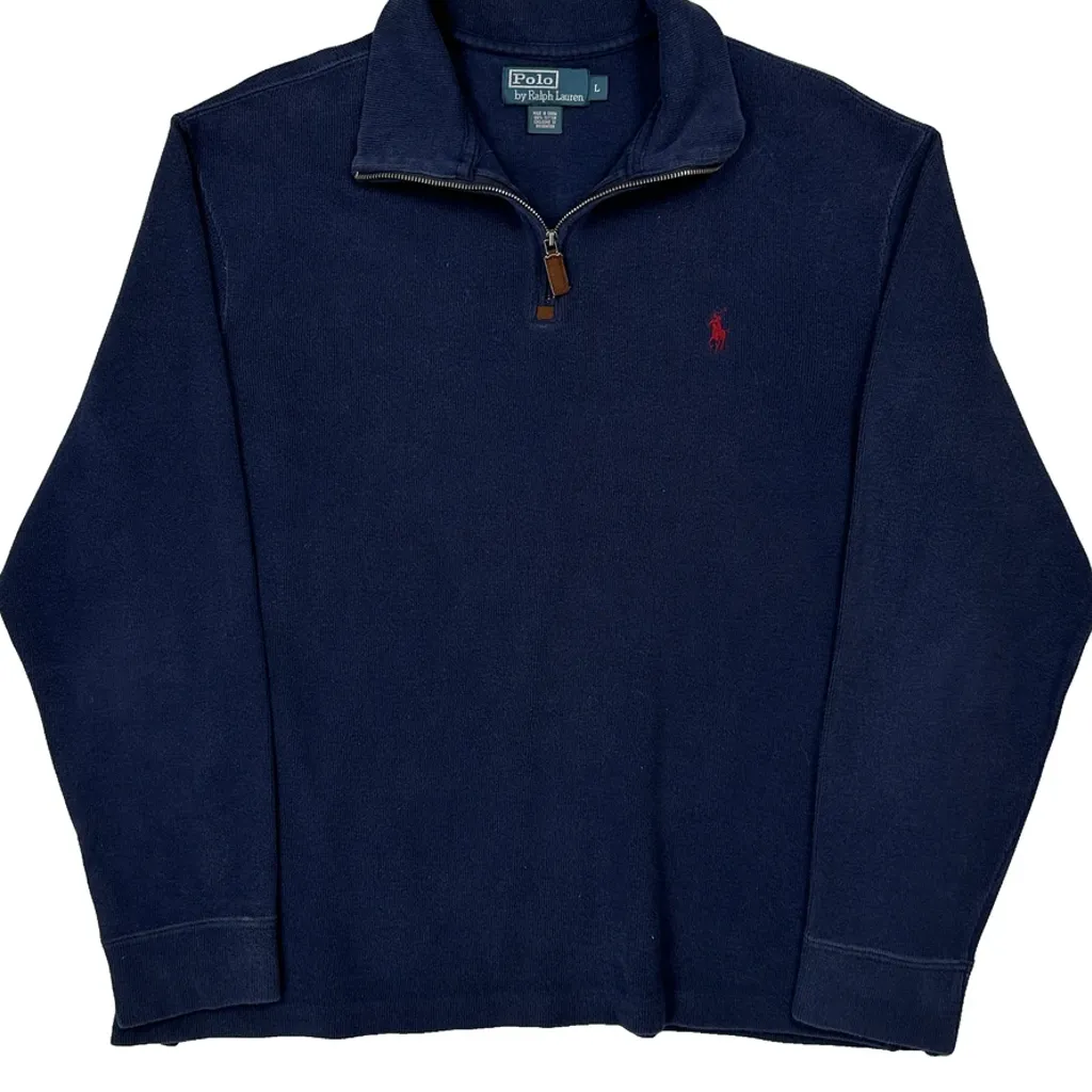 Polo By Ralph Lauren 1/4 Zip - Large Navy Cotton - Image 5