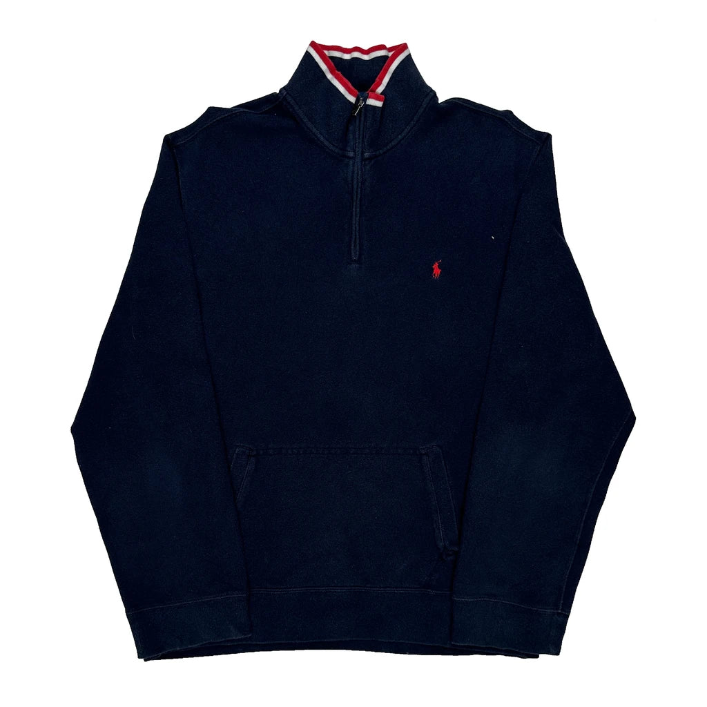Polo By Ralph Lauren 1/4 Zip - Large Navy Cotton