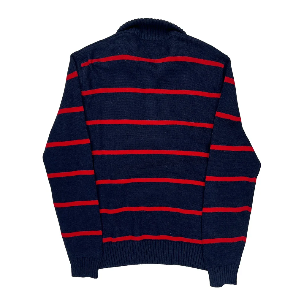 Polo By Ralph Lauren Striped 1/4 Zip - Medium Navy Cotton - Image 2