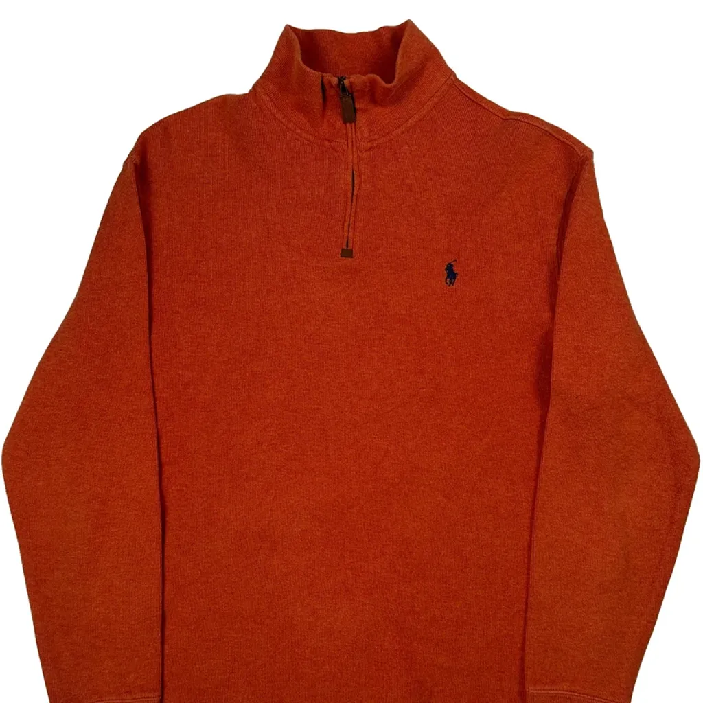 Polo By Ralph Lauren 1/4 Zip - Large Orange Cotton - Image 5