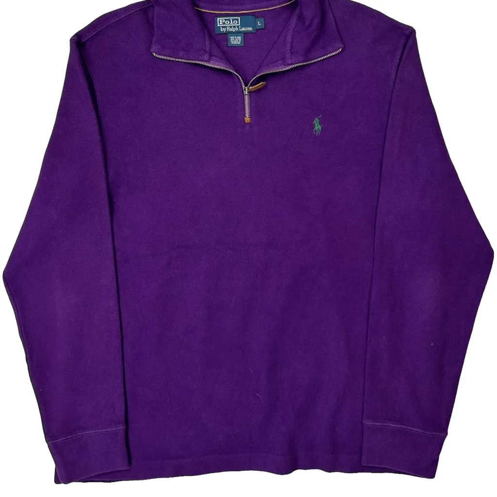 Polo By Ralph Lauren 1/4 Zip - Large Purple Cotton - Image 4