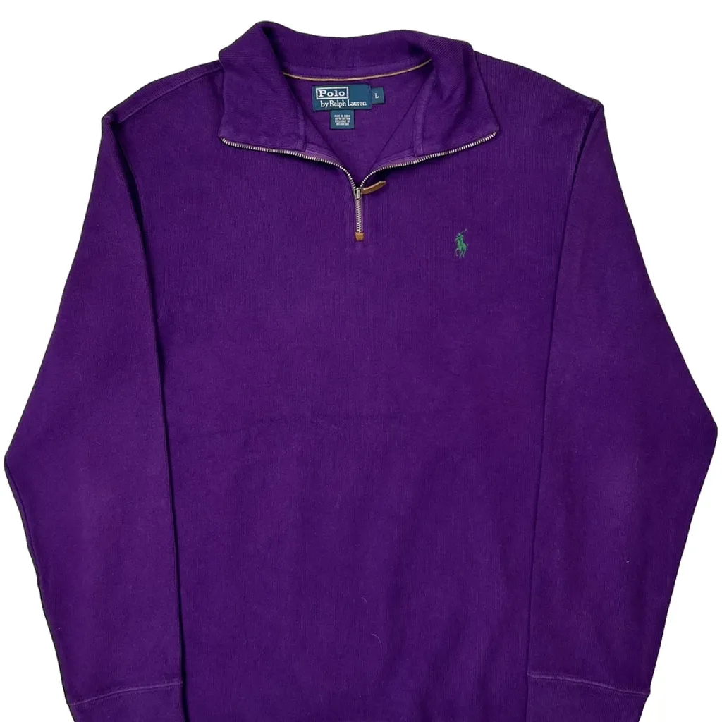 Polo By Ralph Lauren 1/4 Zip - Large Purple Cotton - Image 5