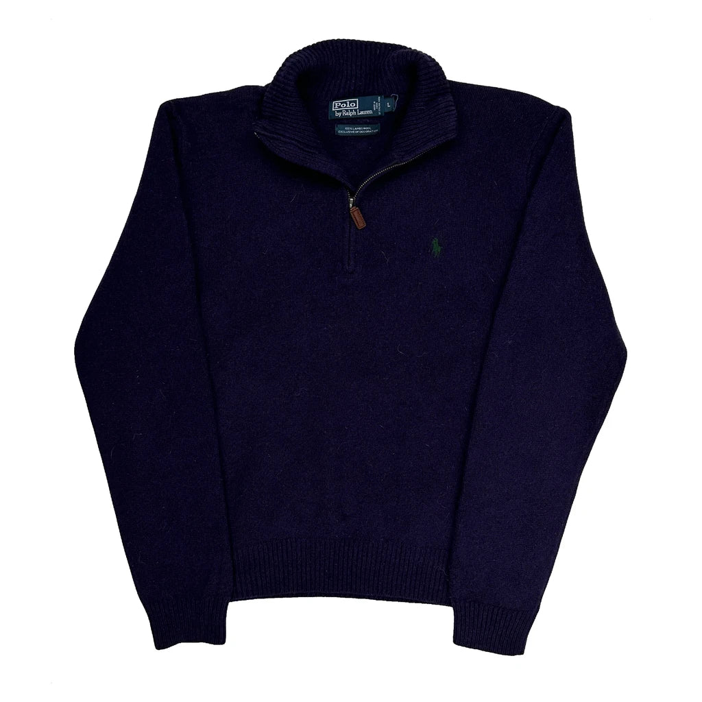 Polo By Ralph Lauren 1/4 Zip - Large Purple Wool
