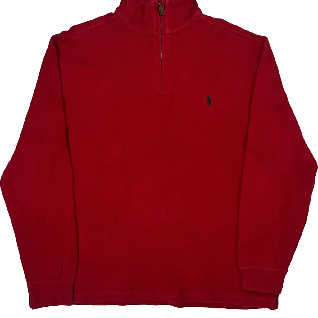 Polo By Ralph Lauren 1/4 Zip - Large Red Cotton - Image 5