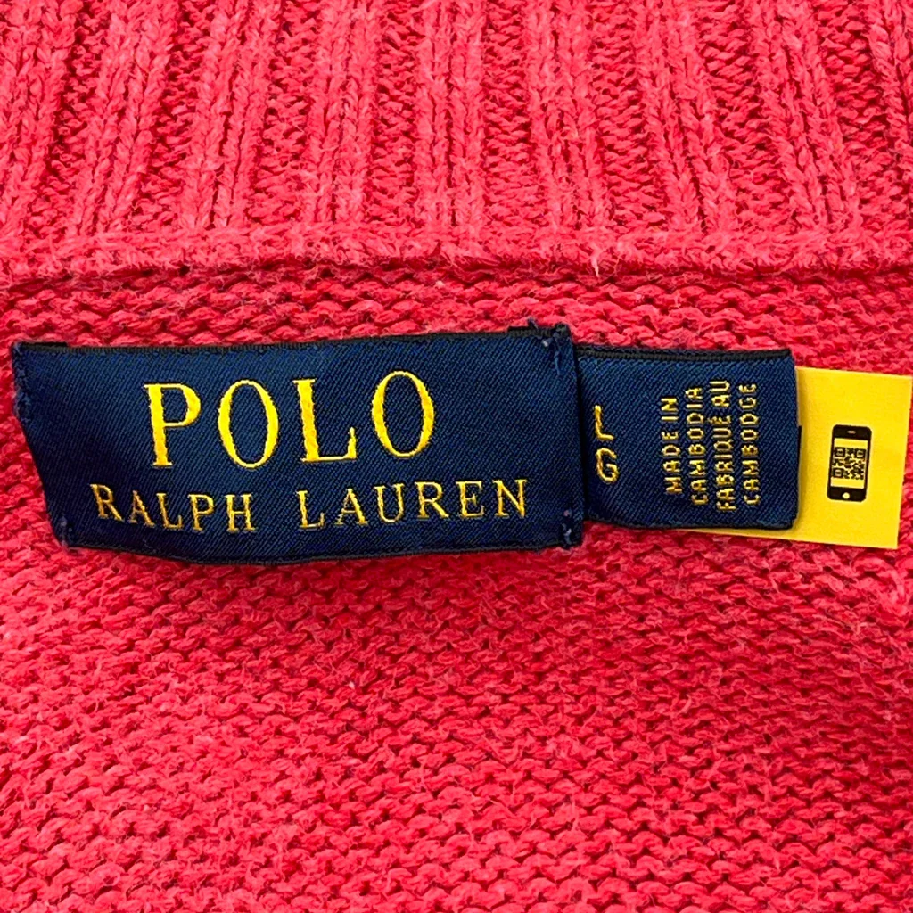 Polo By Ralph Lauren 1/4 Zip - Large Red Cotton - Image 3