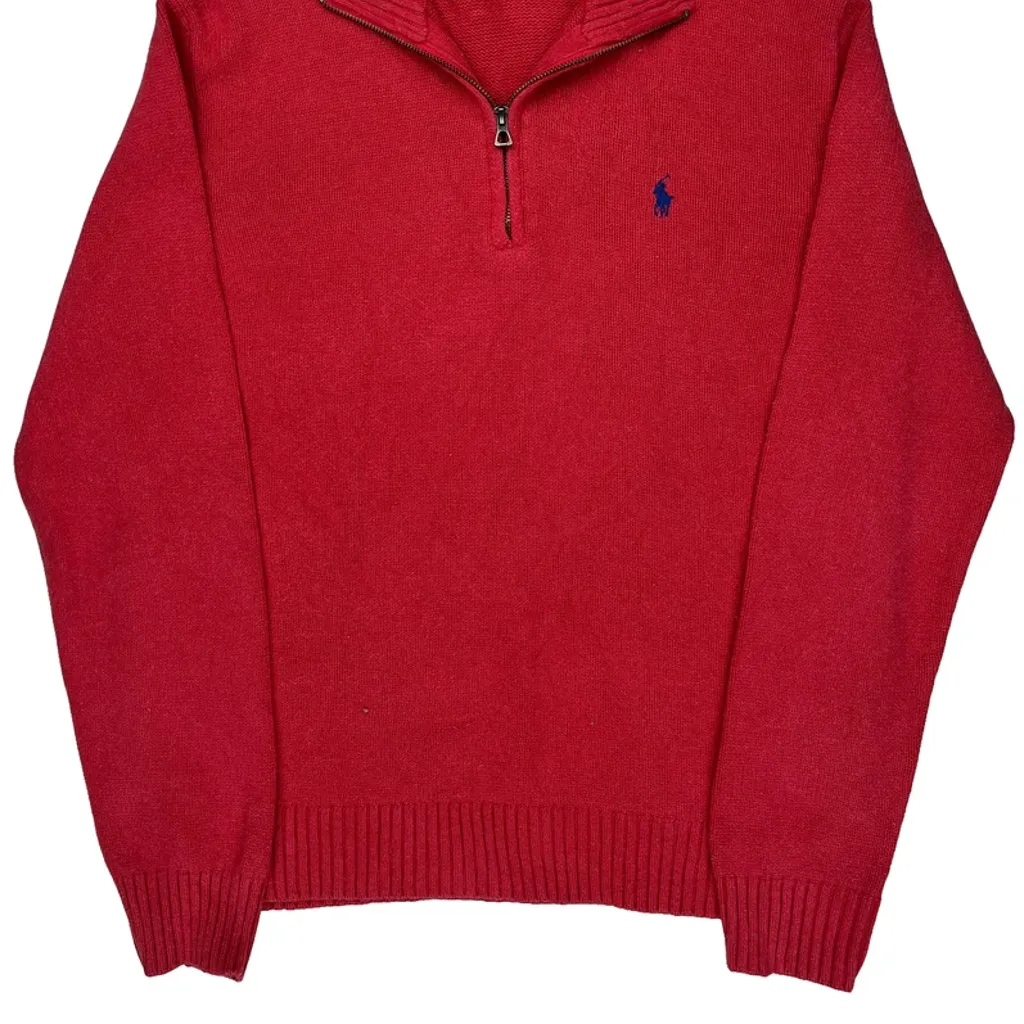Polo By Ralph Lauren 1/4 Zip - Large Red Cotton - Image 4