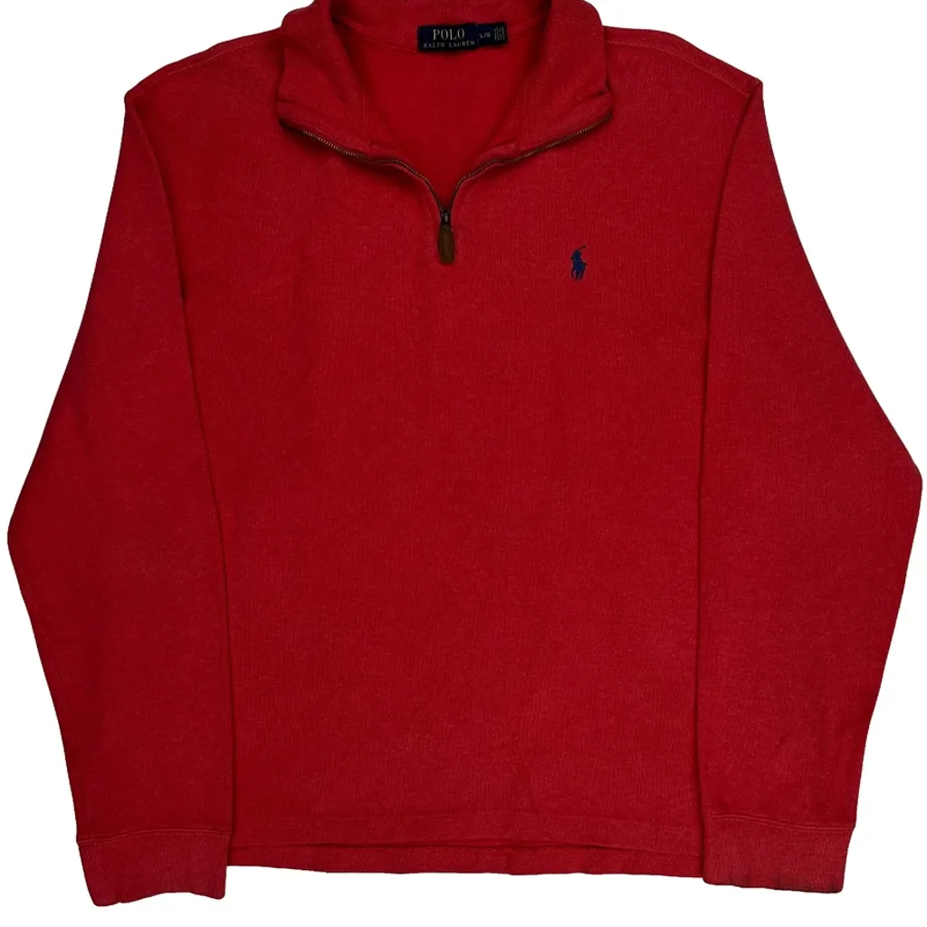 Polo By Ralph Lauren 1/4 Zip - Large Red Cotton - Image 4