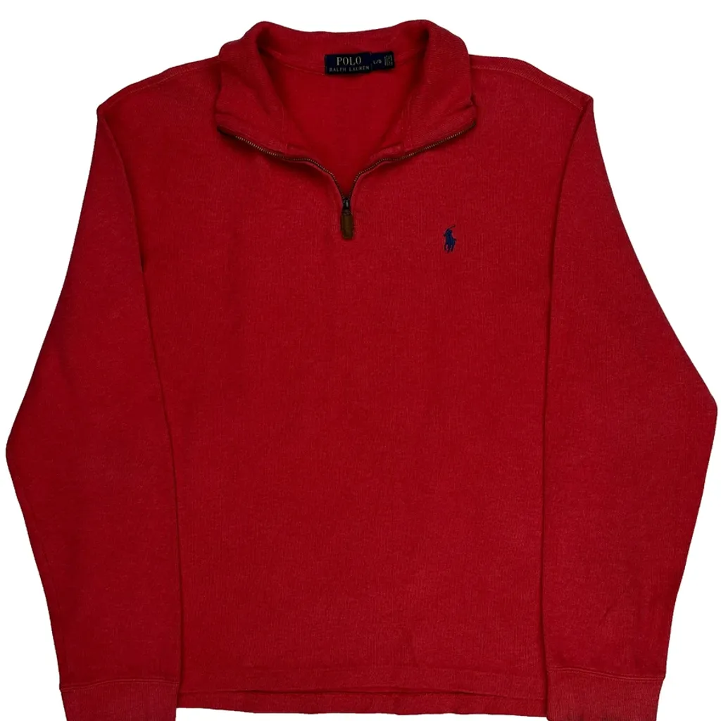 Polo By Ralph Lauren 1/4 Zip - Large Red Cotton - Image 5
