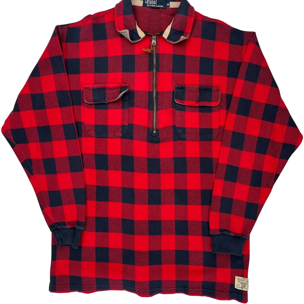 Polo By Ralph Lauren Checked 1/4 Zip - Medium Red Cotton - Image 5