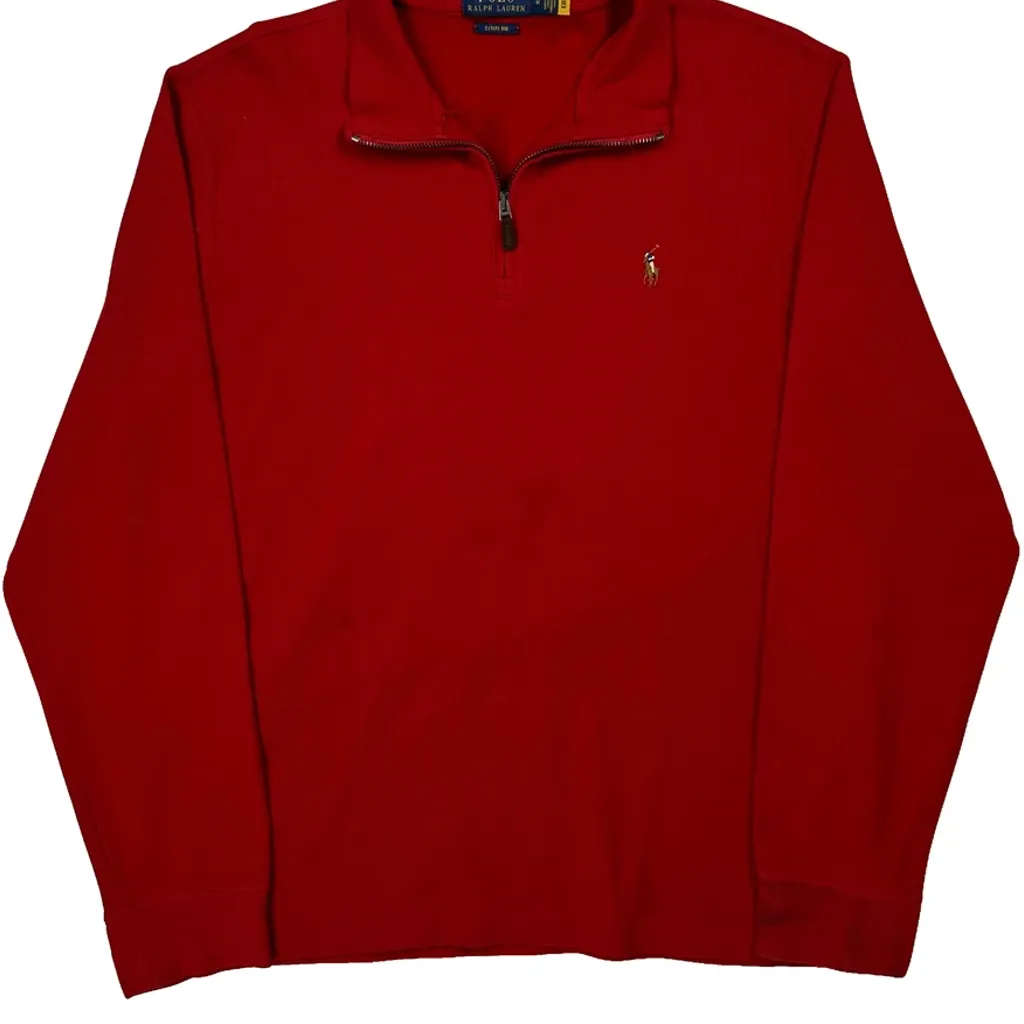 Polo By Ralph Lauren 1/4 Zip - Medium Red Cotton - Image 4