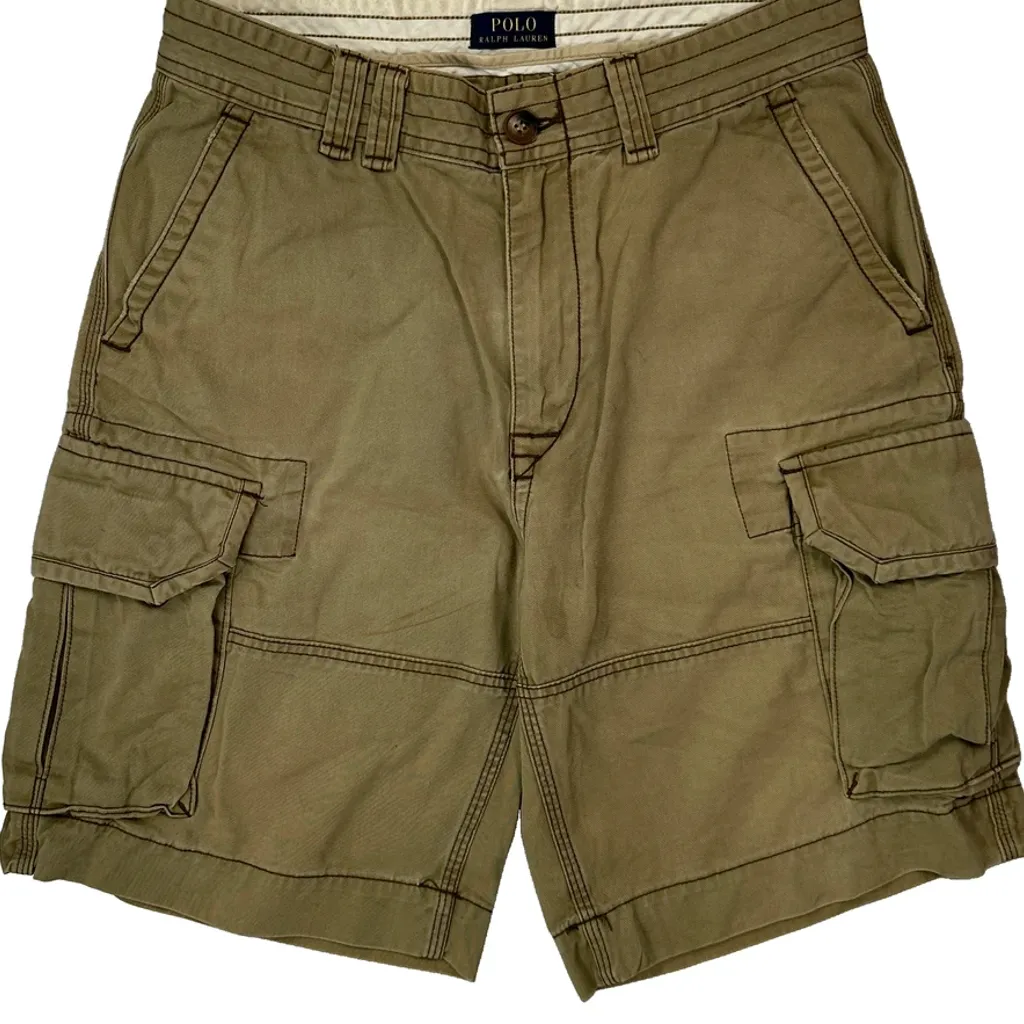 Polo By Ralph Lauren Cargo Shorts - 32W 11L Khaki Cotton - Image 10